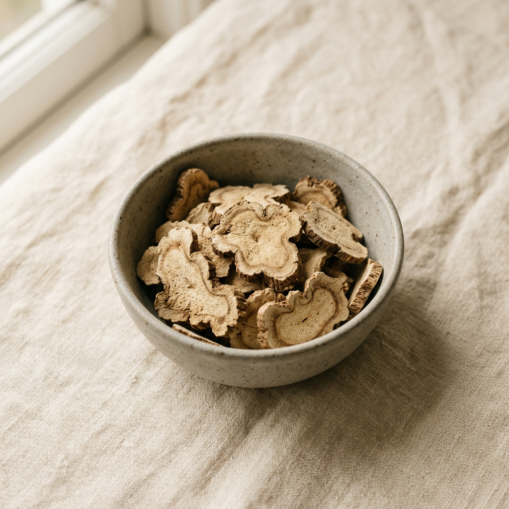 White Atractylodes Rhizome (白术) — dried sliced rhizome, traditionally used for digestive comfort and energy and vitality